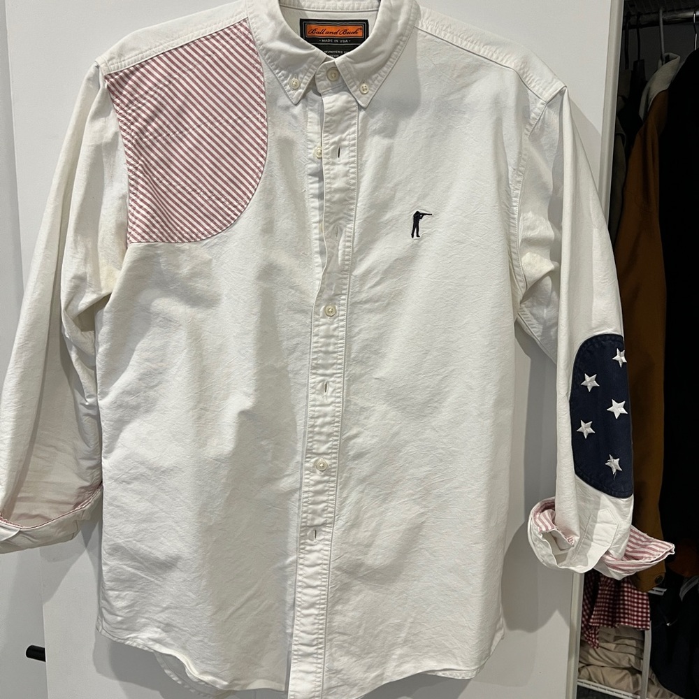 Men's White and Navy Shirt with Red Accents